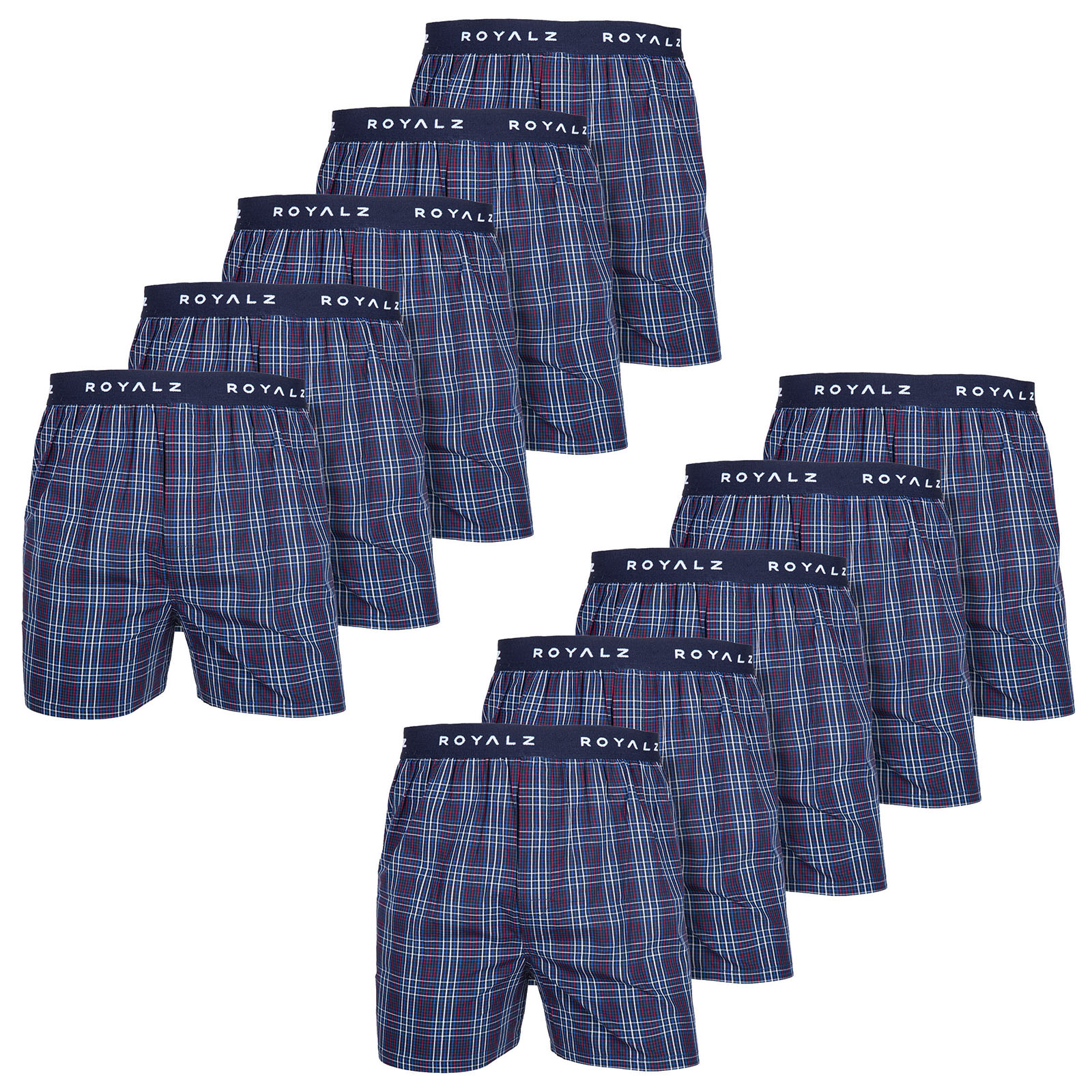 ROYALZ Calzoncillo Bóxer Americano Hombre Set de 10 Azul 100% Algodón