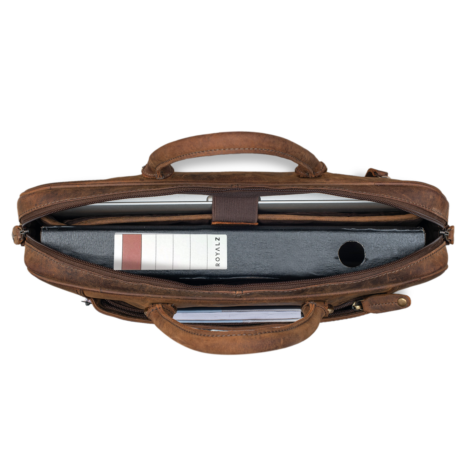 Sacoche Ordinateur Cuir Véritable Vintage 'Montgomery' - Pour PC 15,6" - Bandoulière Réglable Et Passant Trolley